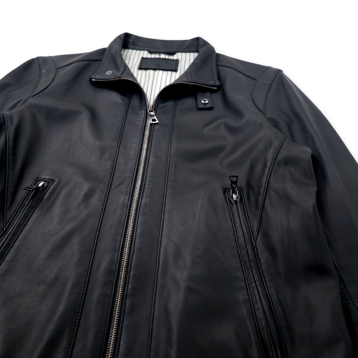 EDIFICE シングル ライダースジャケット ラムレザージャケット 38 ブラック 羊革 ダブルジップ