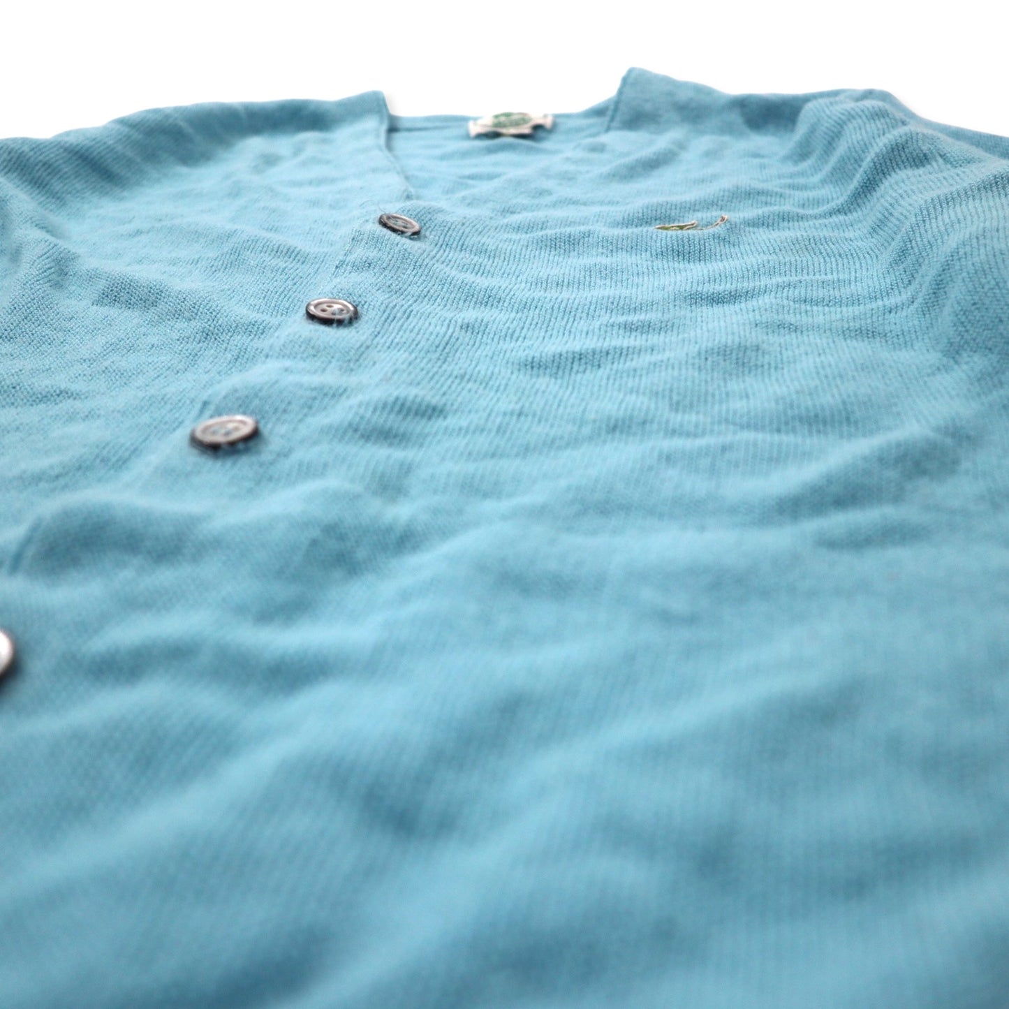 IZOD LACOSTE USA製 80年代 アクリルニット カーディガン S ブルー ワンポイントロゴ