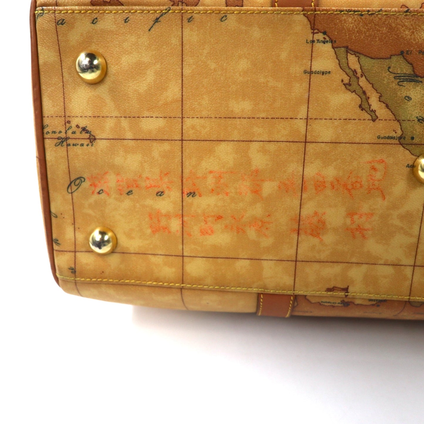 PRIMA CLASSE Made in Italy 2WAY Boston Bag Shoulder Bag Beige PVC Map Pattern