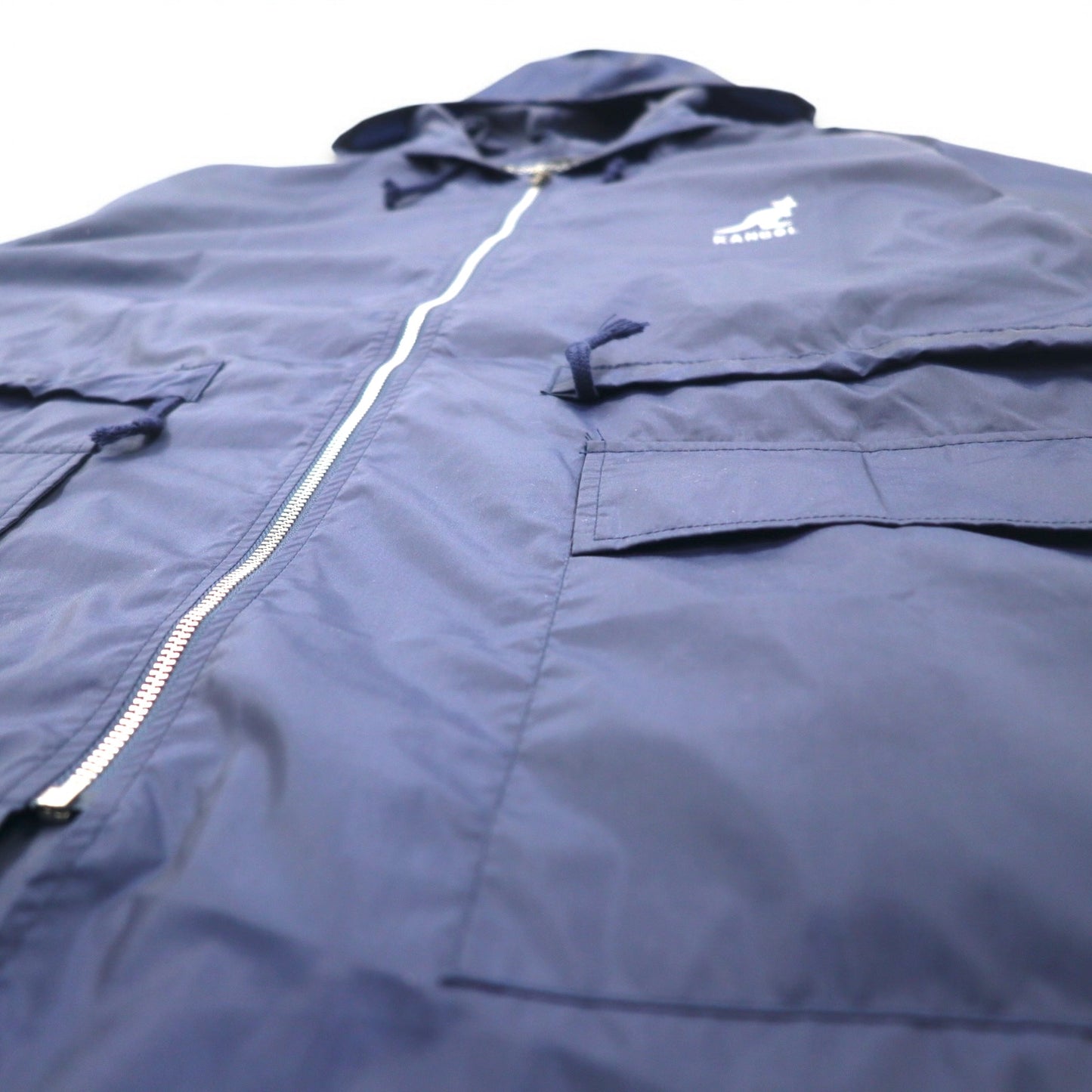 KANGOL レインジャケット FREE ネイビー ナイロン 撥水 バックロゴプリント ドローコード 日本製