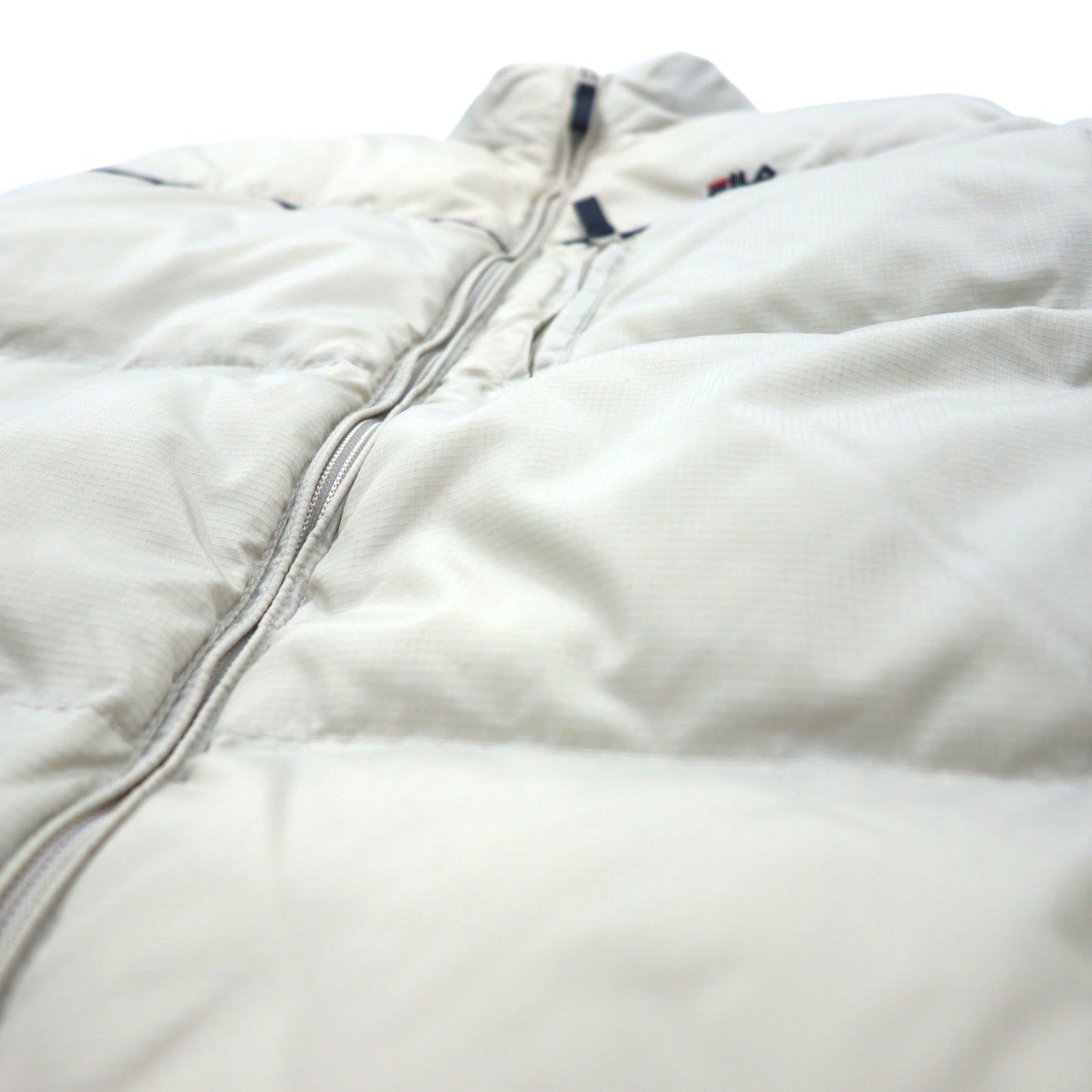 FILA ダウンジャケット M ベージュ ナイロン フード収納式 ドローコード ロゴ刺繍