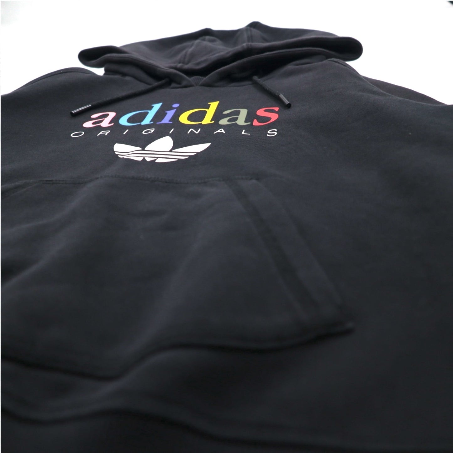 adidas originals トレフォイルロゴ プリント パーカー XL ブラック 裏起毛 AY6630