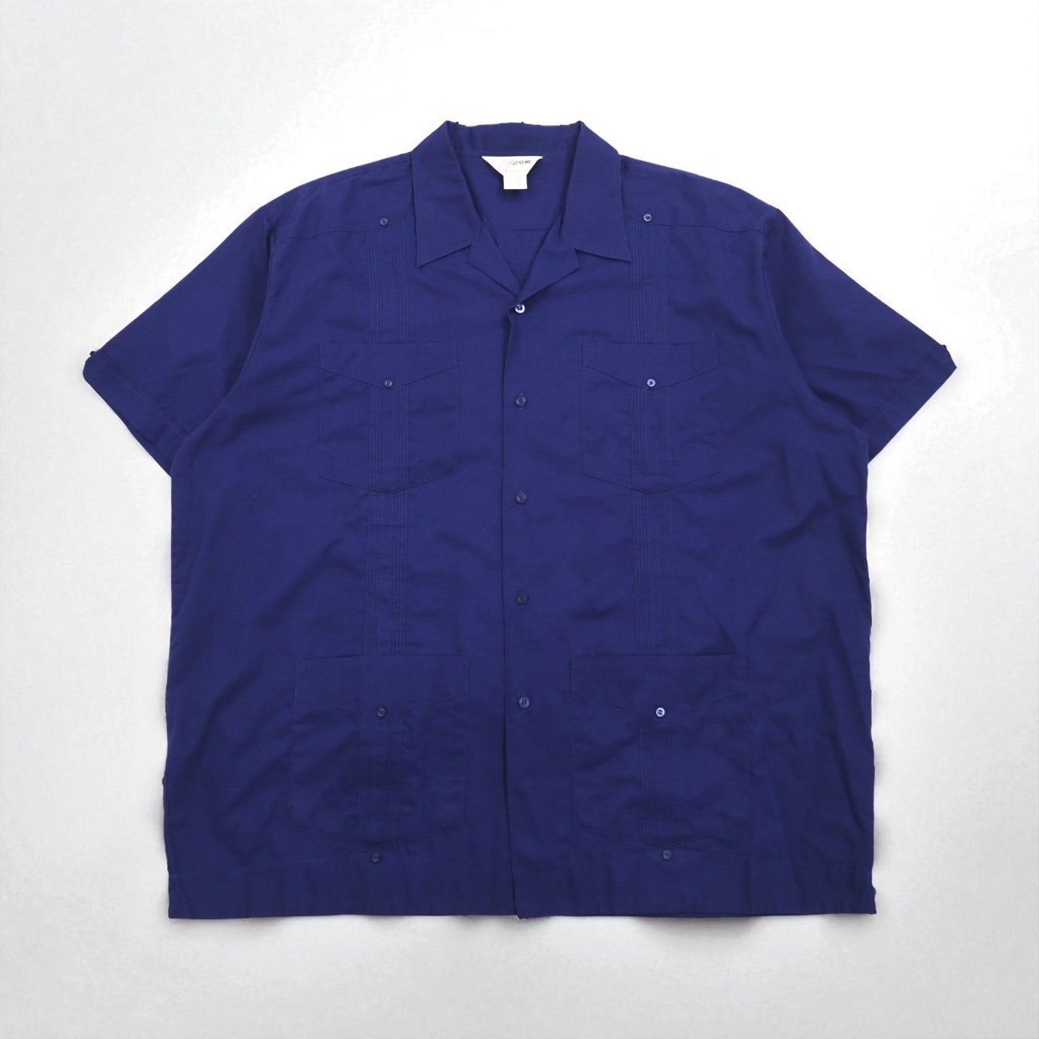 80s SUPREME Open Collar Cuban Shirt Size 2XL Navy Polyester 80s SUPREME Open Collar Cuban Shirt Size 2XL Navy Polyester