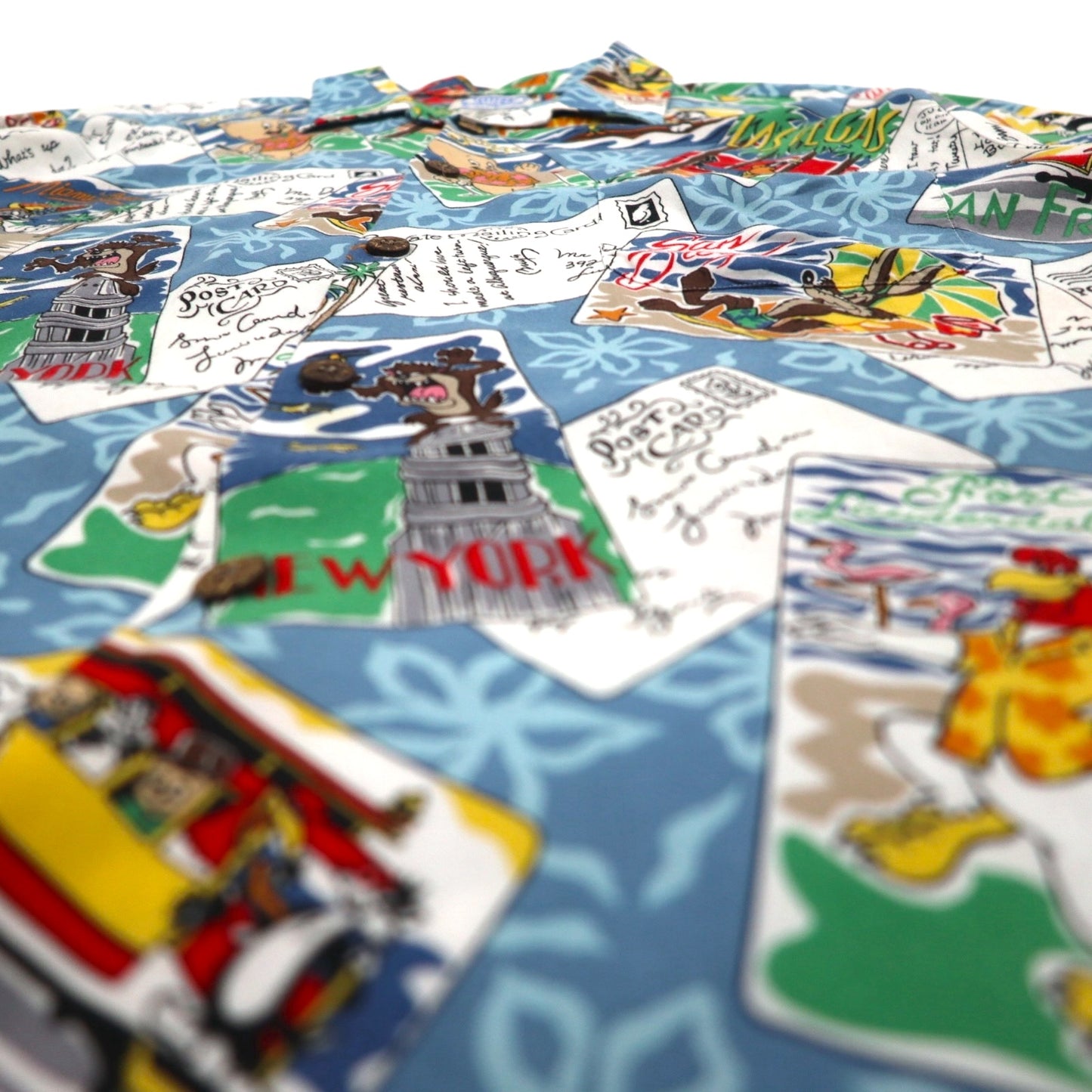 Reyn Spooner × WARNER BROS. ルーニーチューンズ LOONEY TUNES アロハシャツ XL ブルー レーヨン 開襟 オープンカラー 総柄 キャラクター