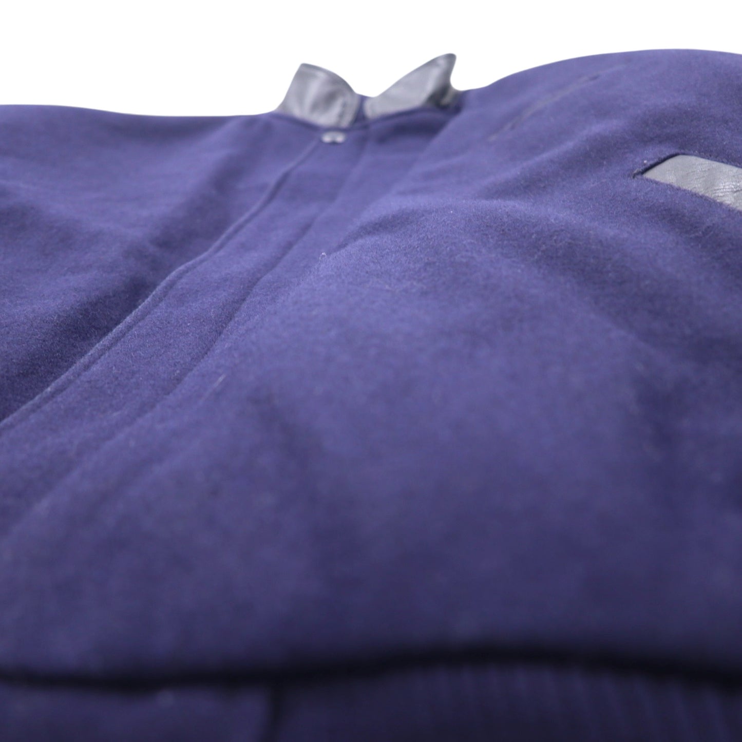 TRIMARK Leather-switched Melton Stadium Jacket L Navy Black Leather Quilted Liner Thunder