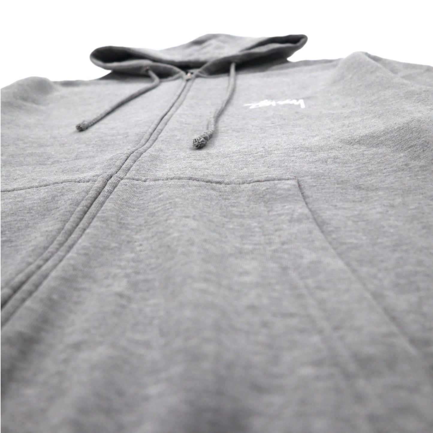 STUSSY 00年代 USA製 フルジップパーカー L グレー YESTERDAY TODAY TOMORROW バックロゴプリント