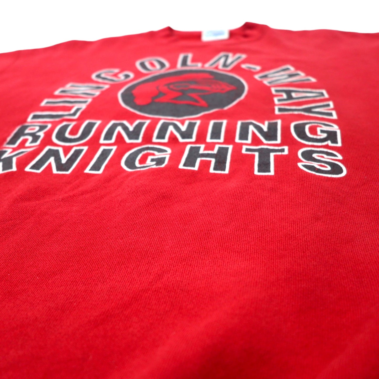 DISCUS ATHLETIC USA製 90年代 プリント スウェット L レッド コットン 両面プリント LINCOLN WAY