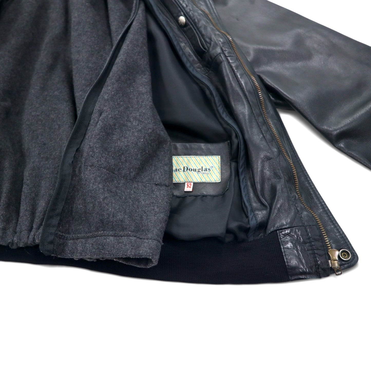 70's French Mac Douglas G-1 Leather Flight Jacket Bomber Jacket XL Black ECLAIR Zip Wool Liner