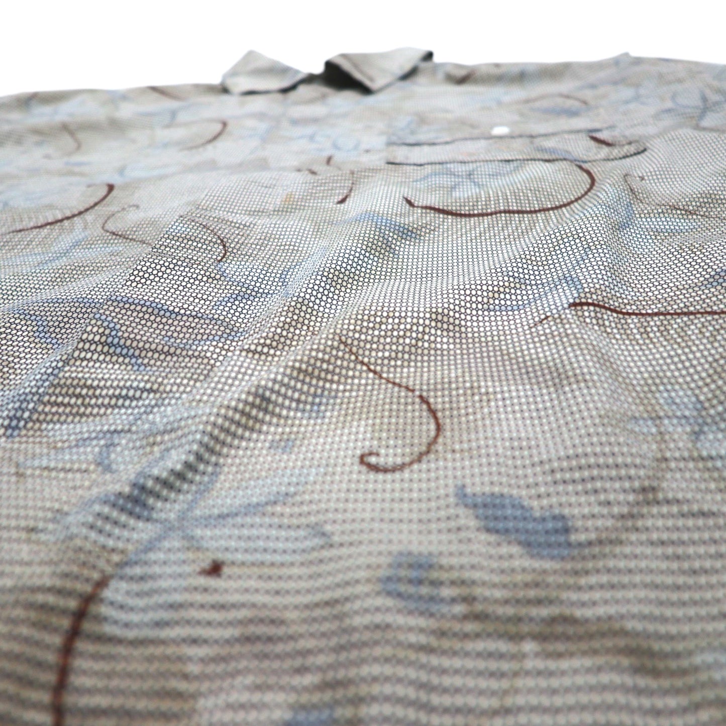 Sean John 00年代 総柄 ビッグサイズ 半袖シャツ 2XL ベージュ コットン チェック 胸ポケット