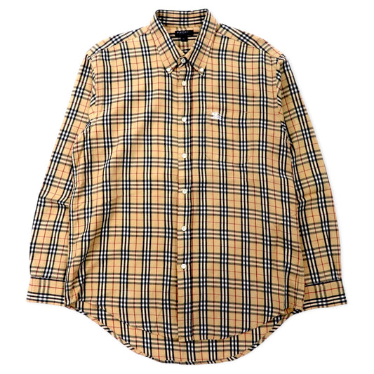BURBERRY グレンチェック ボタンダウンシャツ XL ベージュ コットン ワンポイントロゴ刺繍
