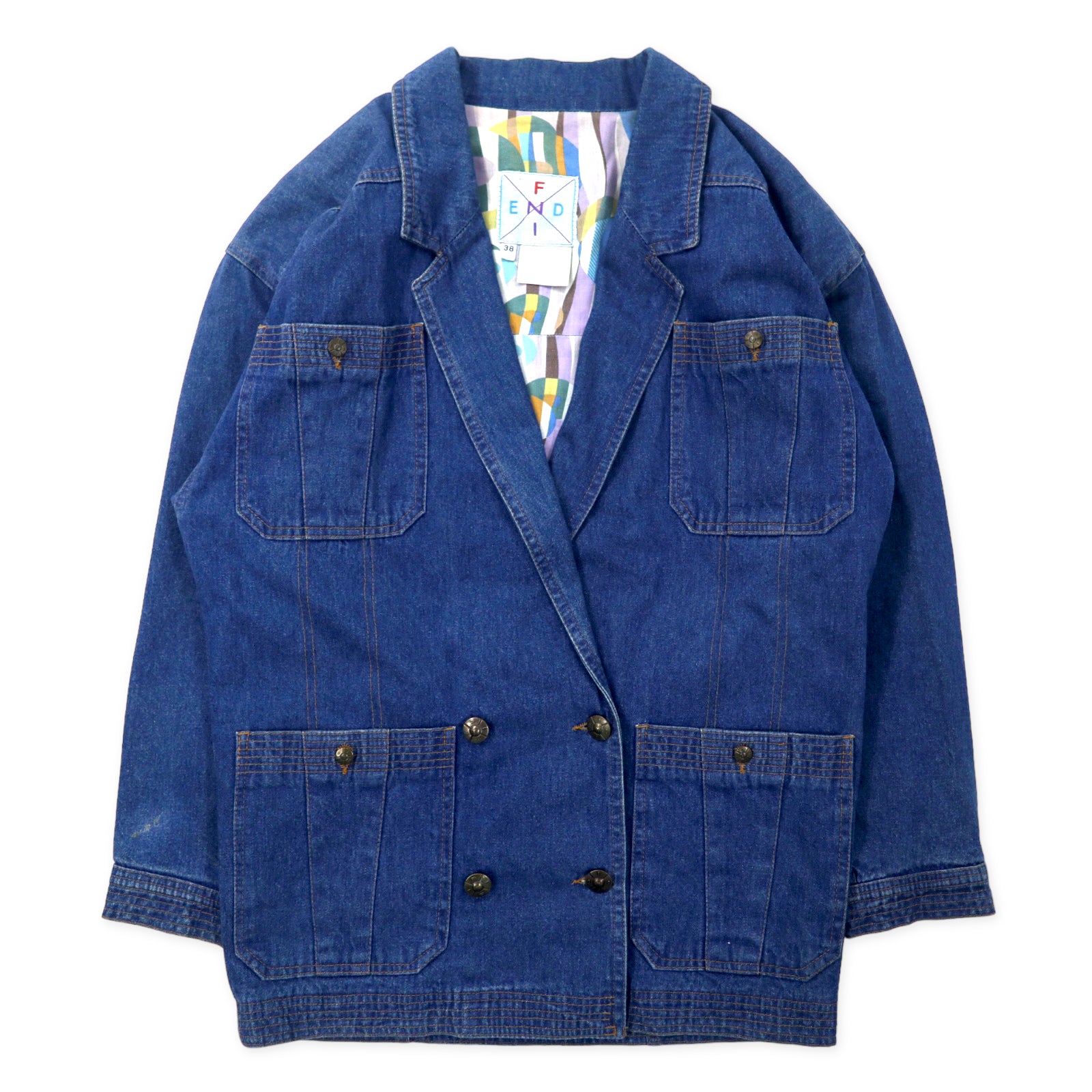 FENDI MADE VINTAGE Double Brest Denim Jacket 38 Blue Cotton 