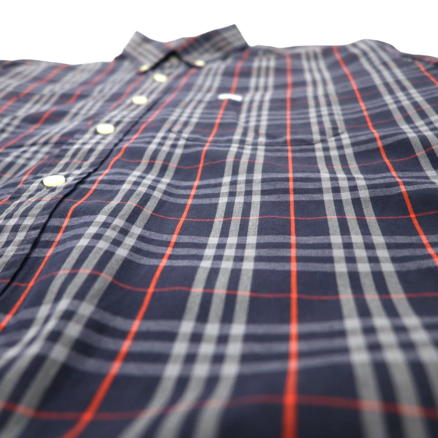 BURBERRY オールド ノバチェック ボタンダウンシャツ L ネイビー コットン ワンポイントロゴ 刺繍