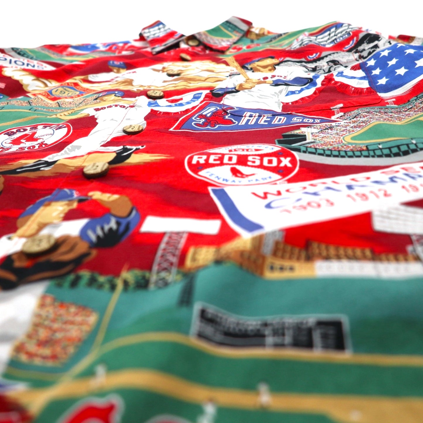 Reyn Spooner アロハシャツ L レッド 総柄 コットン MLB BOSTON RED SOX 胸ポケット