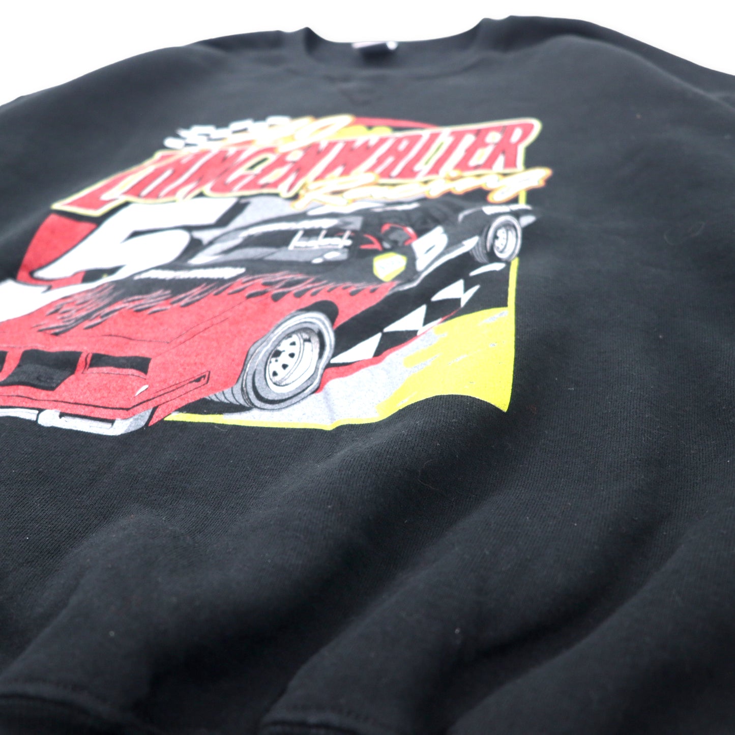RUSSELL ATHLETIC 90年代 レーシングカー プリント スウェット XXL ブラック コットン 裏起毛 前V LANGENWALTER 両面プリント ビッグサイズ メキシコ製