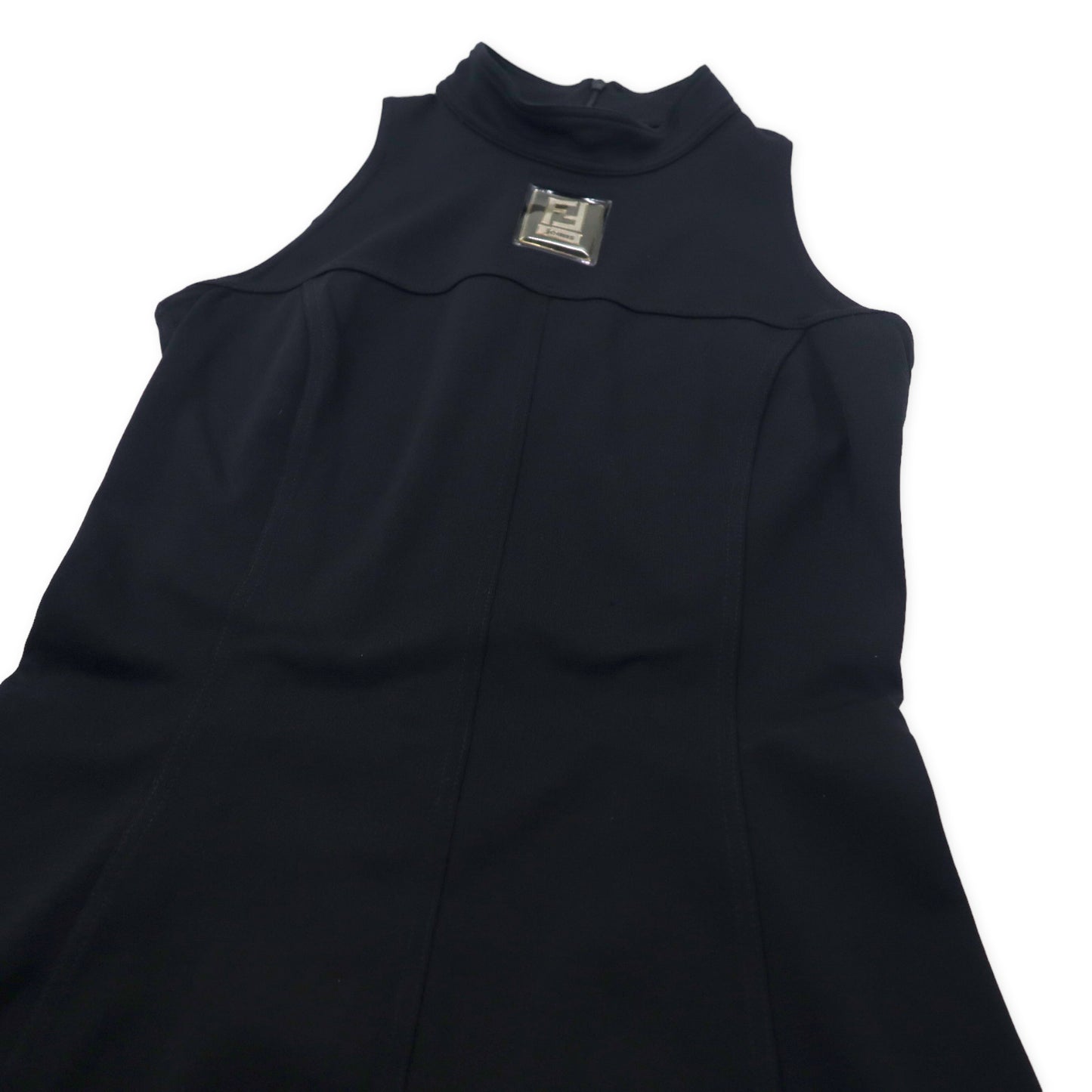 FENDI FFロゴ ノースリーブ ワンピース ハイネック ドレス 42 ブラック バックジップ ストレッチ イタリア製