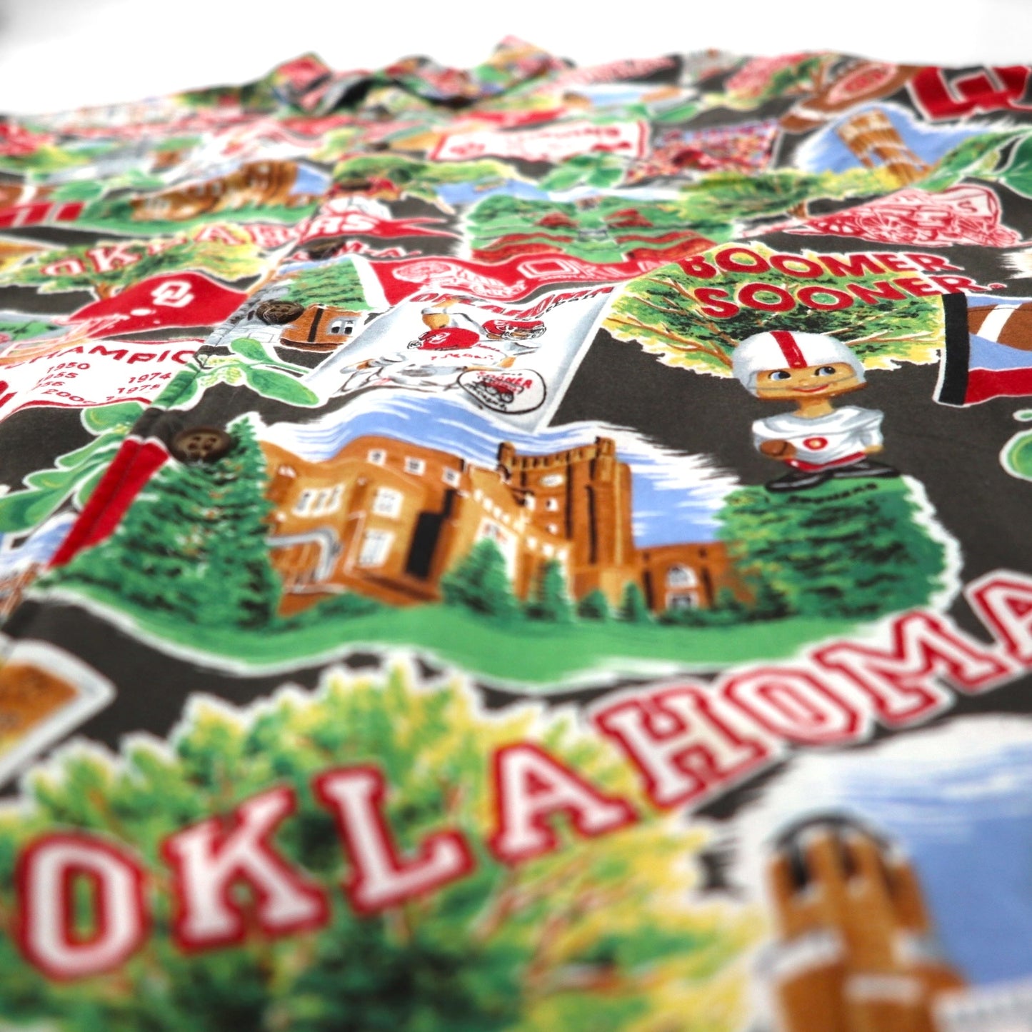 Reyn SPOONER 90年代 ハワイ(USA)製 AMERICAN CLASSICS アロハシャツ 2XL マルチカラー レーヨン NCAA OKLAHOMA SOONERS カレッジ フットボール