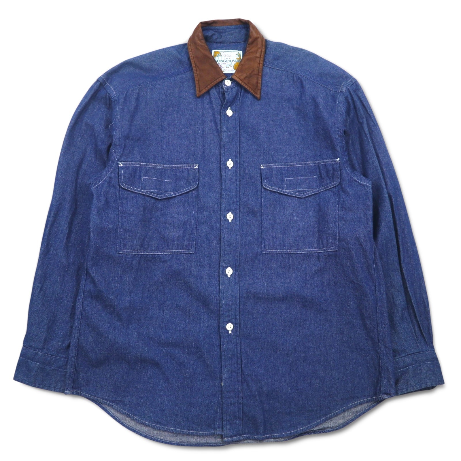 Vintage 90s Denim Shirt MINDLOOSER Collar Leather Switch Work 
