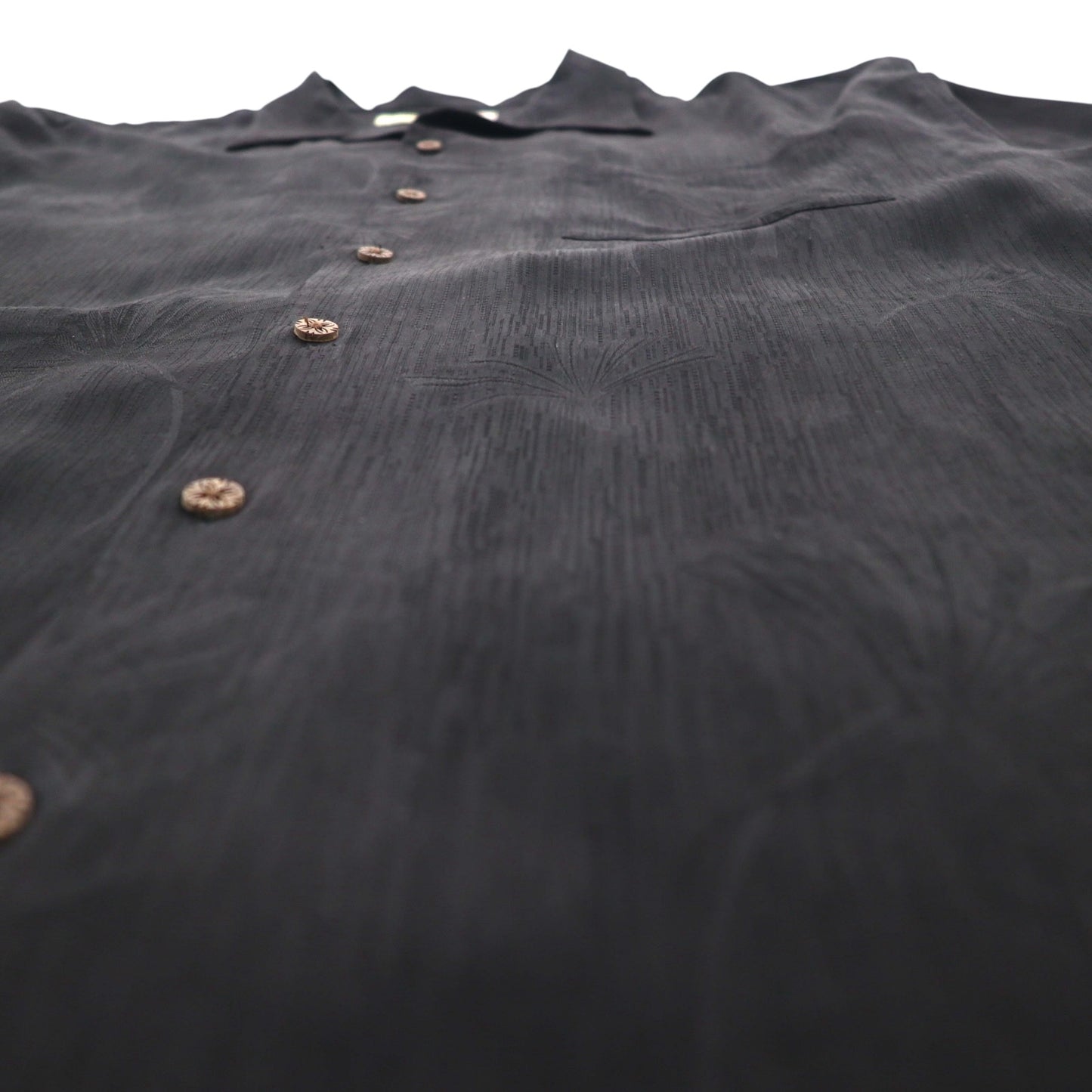 TOMMY BAHAMA シルク オープンカラーシャツ 開襟 アロハシャツ XL ブラック ボックスシルエット バックロゴ カクテル 刺繍