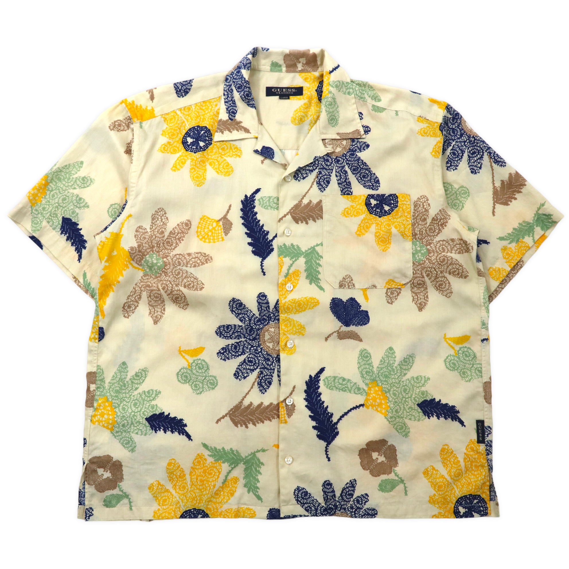 Guess Classics 90's Flower Pattern Hawaiian Shirt L Beige Cotton