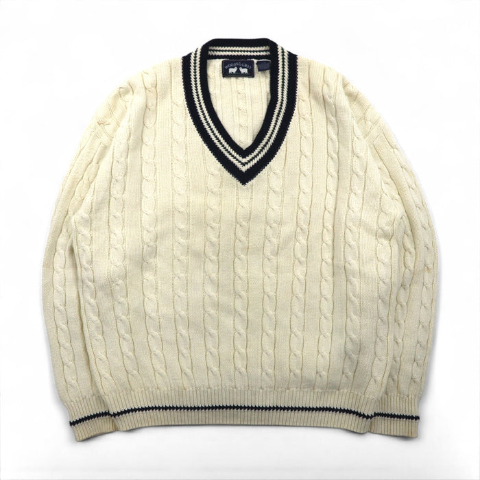 90s Vintage V-neck Knit 90年代 チルデン ニット Vネック セーター L ホワイト ケーブル編み WOODS&GRAY