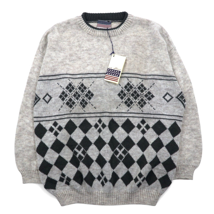 Made in Italy US Lano Argyle pattern acrylic knit sweater M Beige Wool Unused
