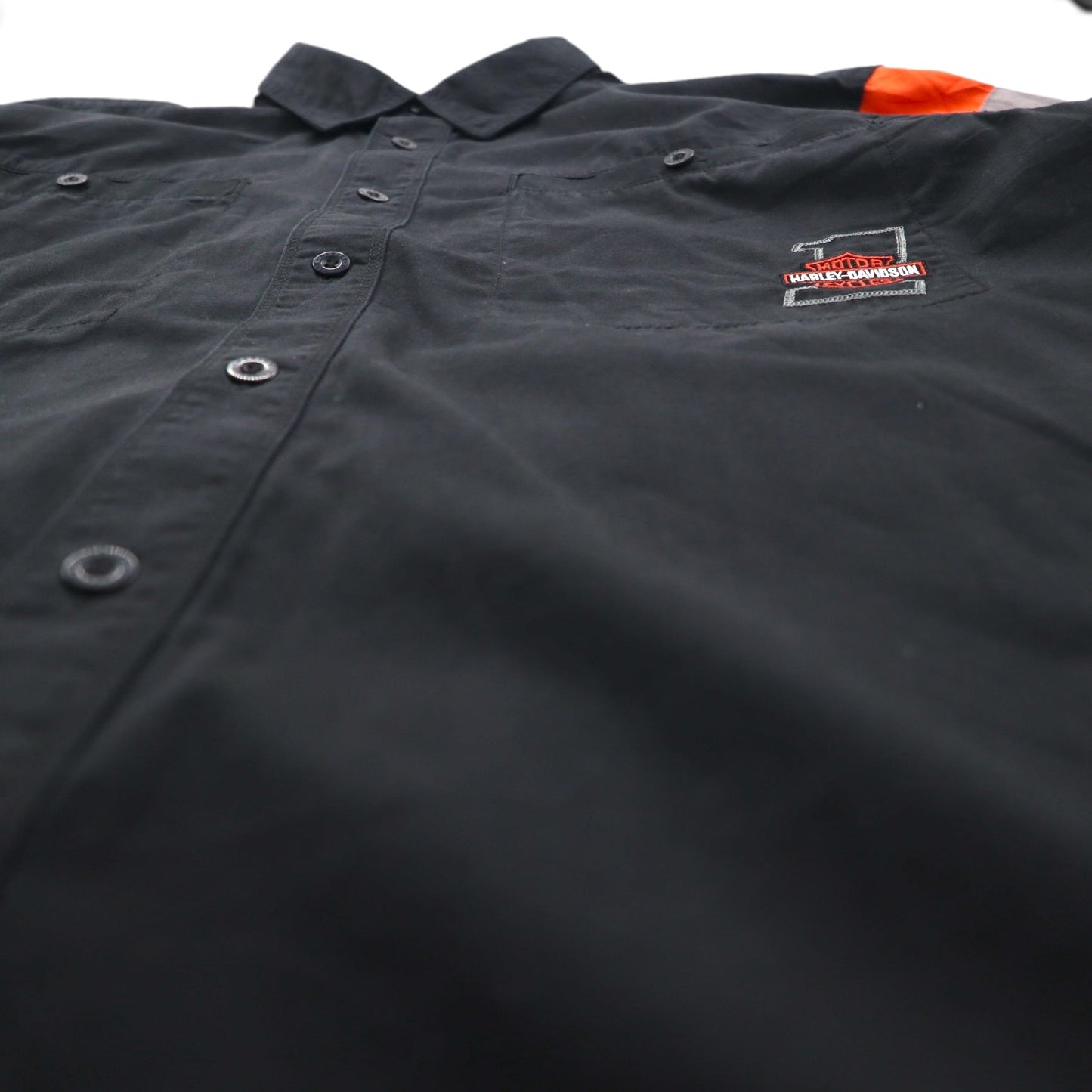 HARLEY DAVIDSON RACING 半袖 レーシングシャツ XL ブラック コットン ダブルポケット バックロゴ刺繍