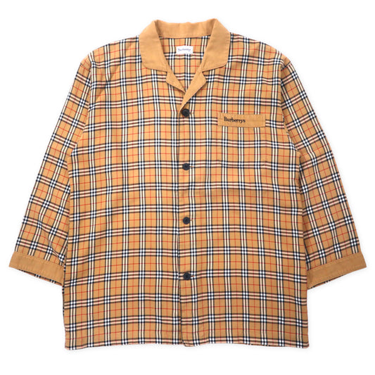 Burberrys ノバチェック オープンカラーシャツ パジャマシャツ L ベージュ コットン ワンポイントロゴ刺繍 オールド 日本製