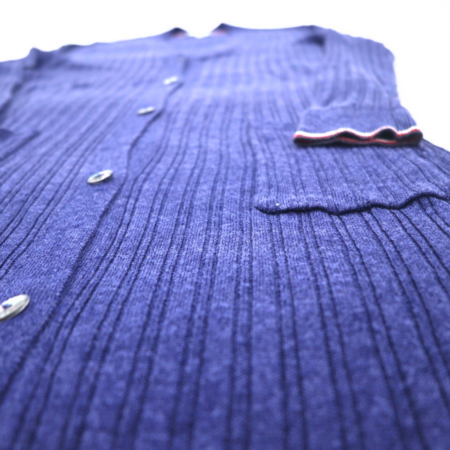 TOMMY HILFIGER ロングカーディガン リネン ニット M ネイビー レーヨン リブ編み