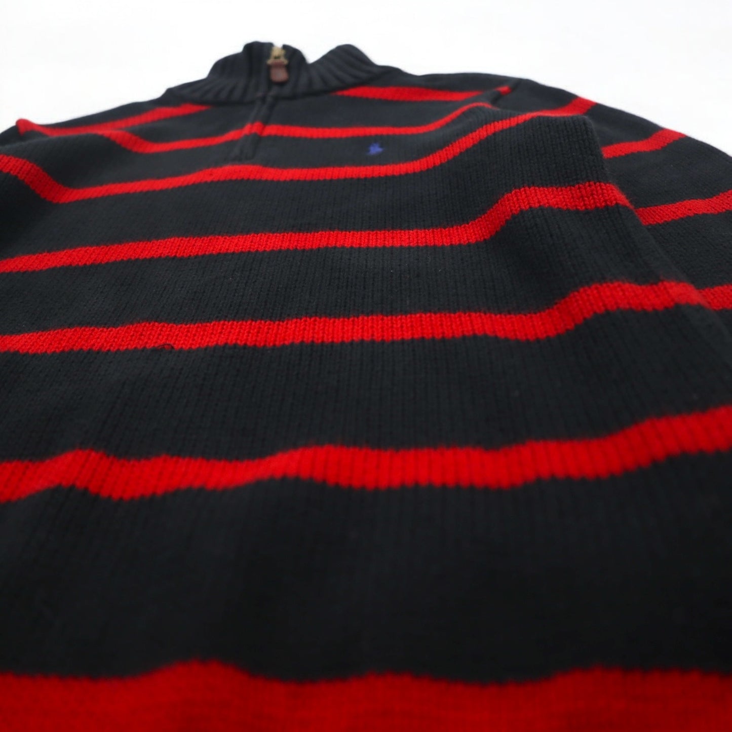 Polo by Ralph Lauren 90年代 ハーフジップ コットンニット セーター M ボーダー ブラック レッド