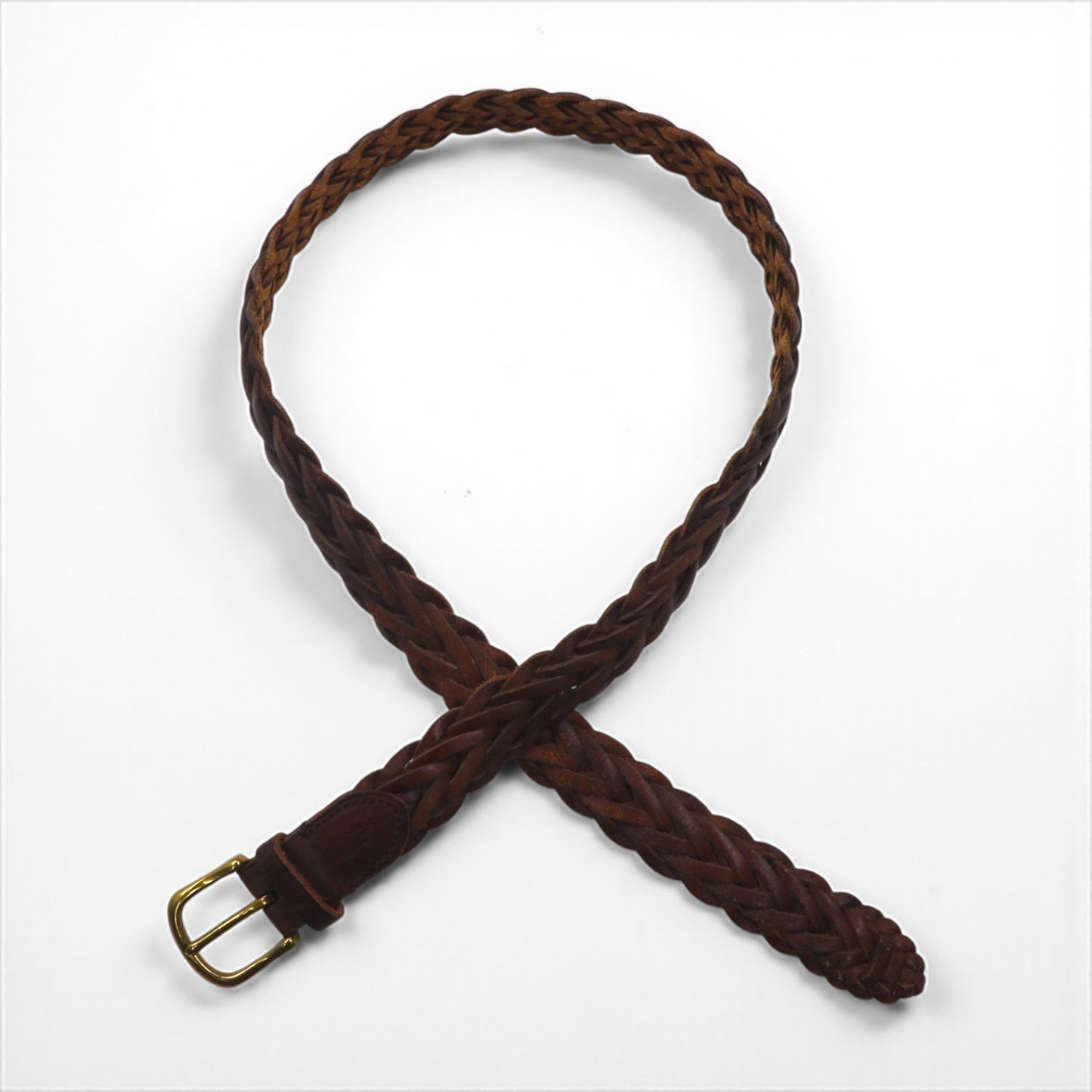 Polo Ralph Lauren 編み込み イントレチャート ベルト ブラウン ゴールド メッシュ レザー 405110774-213