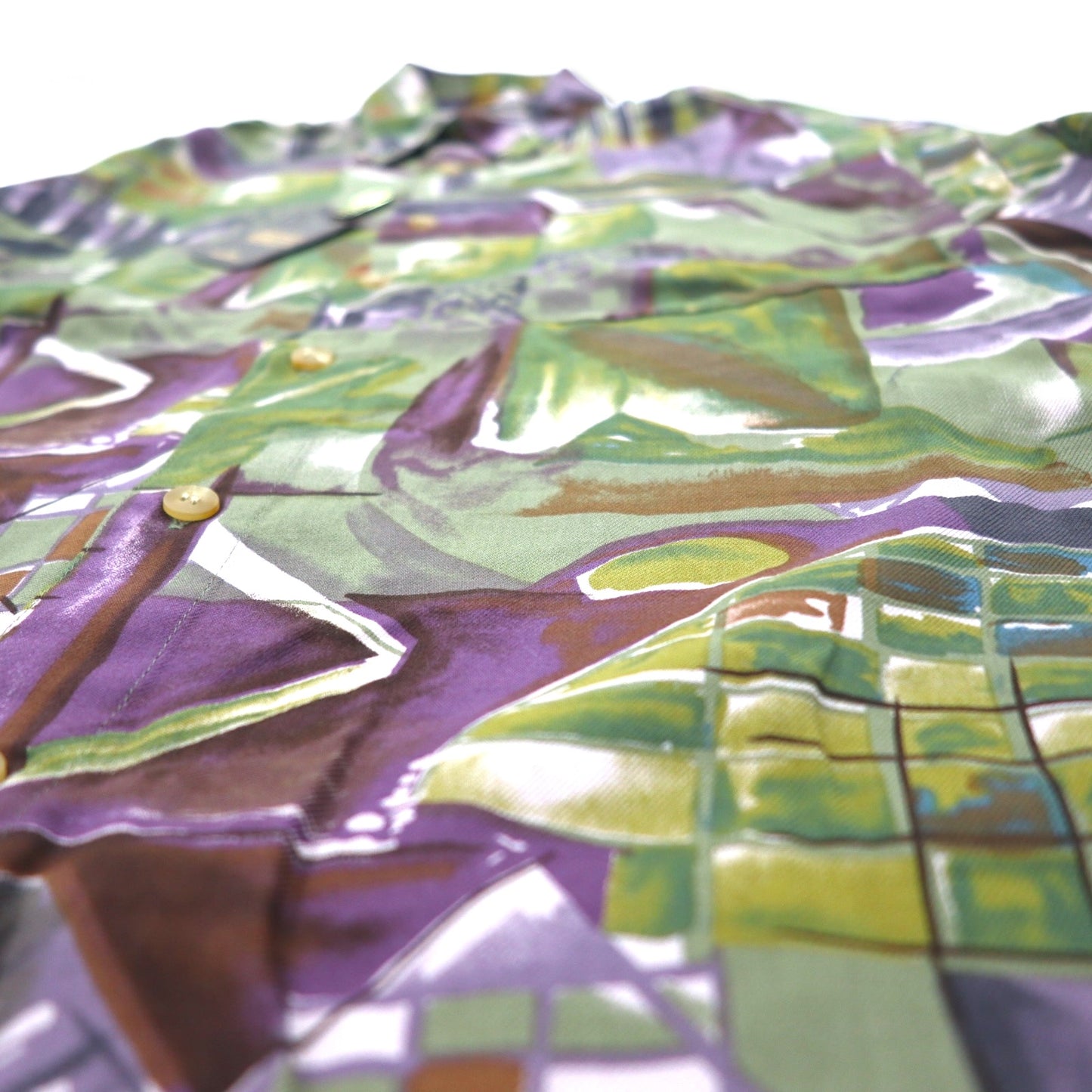 Vintage Japan Made Shirt ARAMIS All-over Print Poly Shirt M Multicolor Art Polynosic Unused