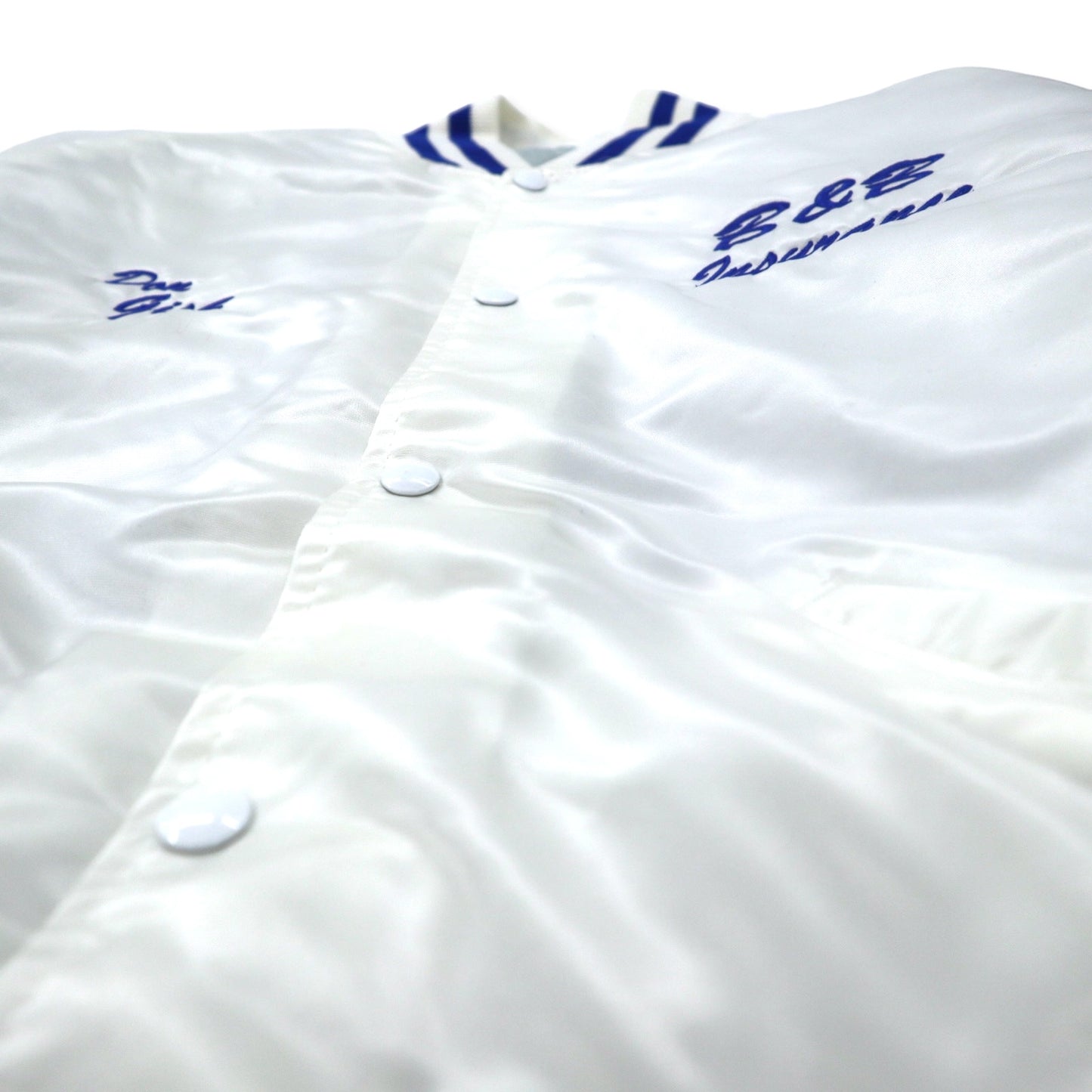 DeLONG USA made 90s varsity jacket XL white nylon quilted liner MUHLENBERG NORTH STARS back print