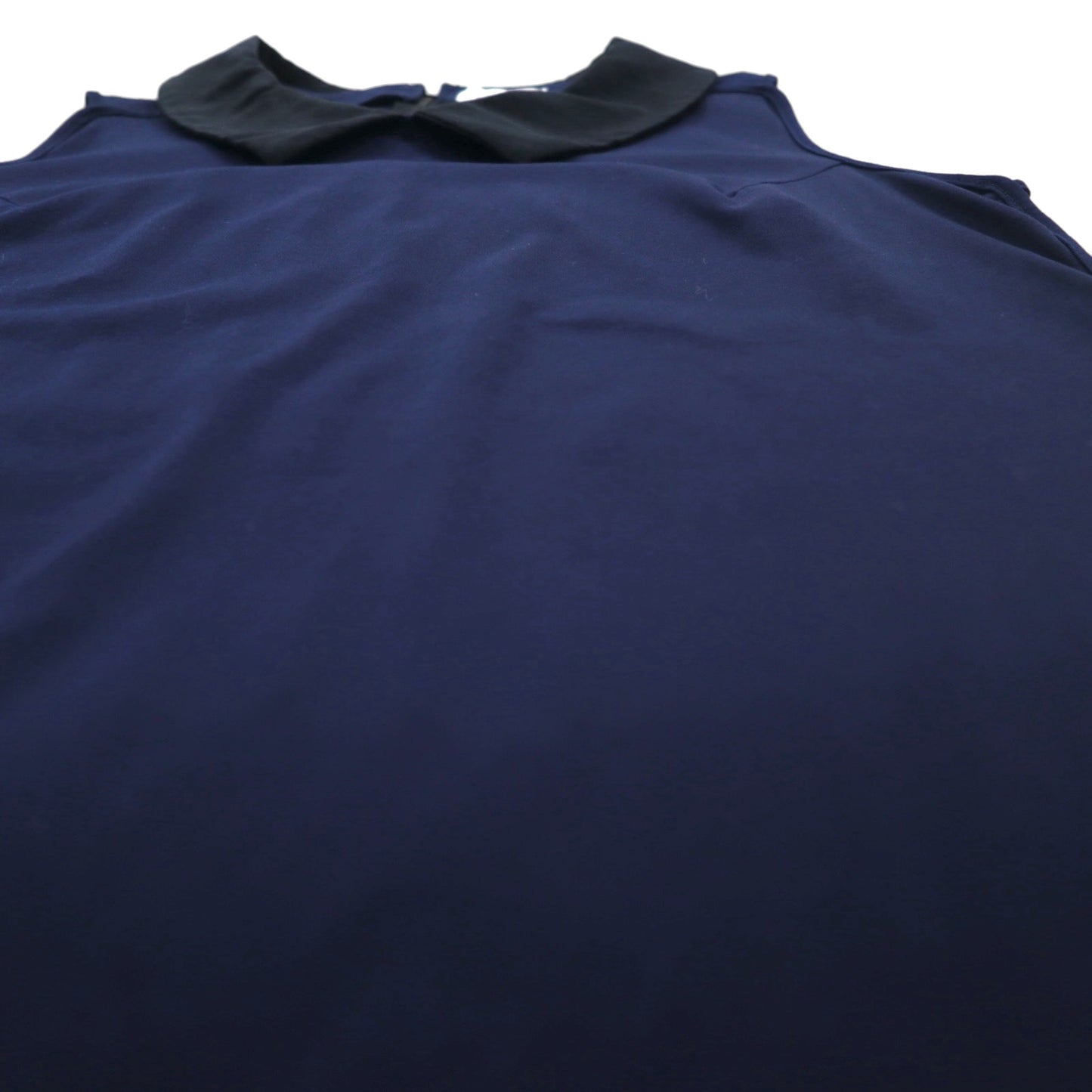 MIHARA YASUHIRO 襟付き ノースリーブ ブラウス L ネイビー コットン ストレッチ 日本製