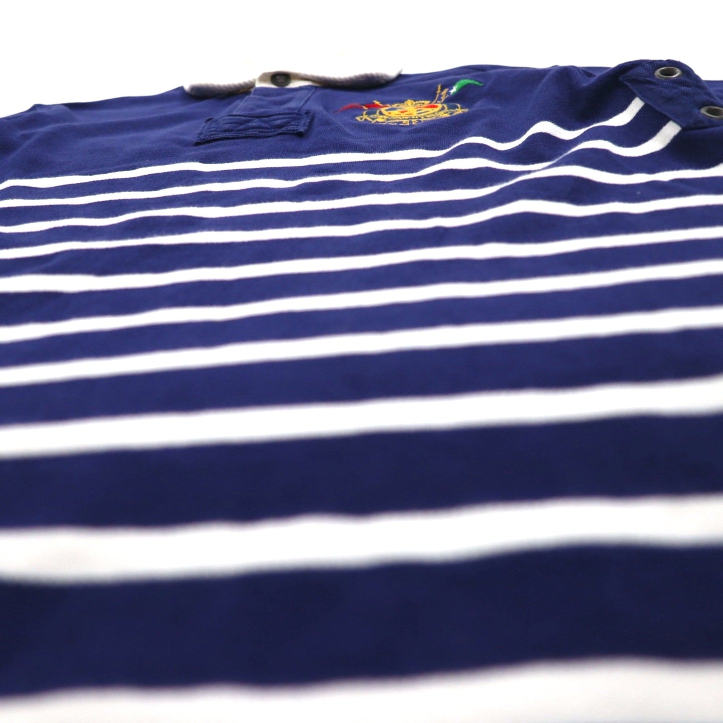 POLO RALPH LAUREN ボーダー ポロシャツ S ネイビー ボーダー 鹿の子 エンブレムロゴ刺繍 RLYC