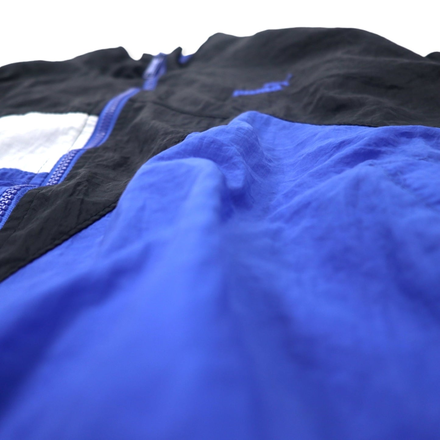 PUMA 90s Nylon Jacket S Blue Crazy Pattern Color Block One Point Logo Embroidery