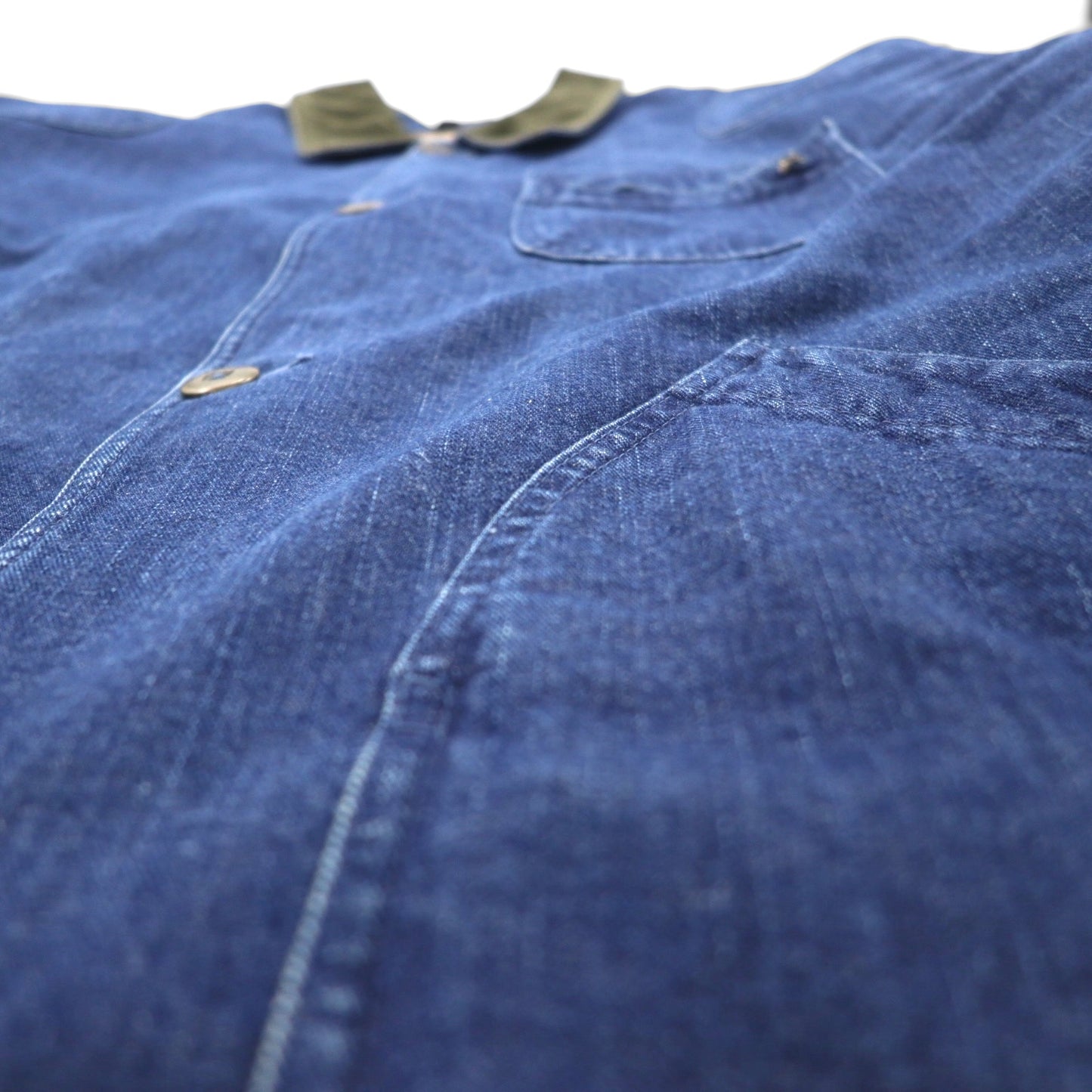 LLBean 90s Vintage Denim Field Chore Coat/Coverall, Size 2XL, Indigo, Corduroy Collar, Detachable Flannel Liner, JW02