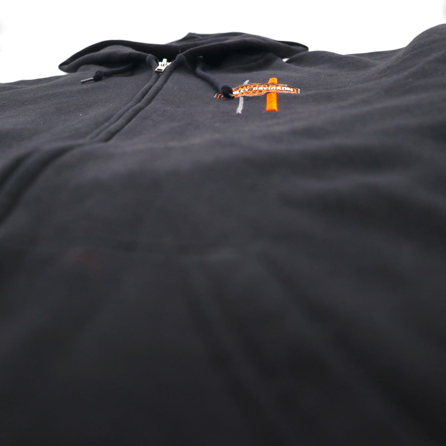 HARLEY DAVIDSON ジップパーカー XL ブラック コットン ワンポイントロゴ 刺繍