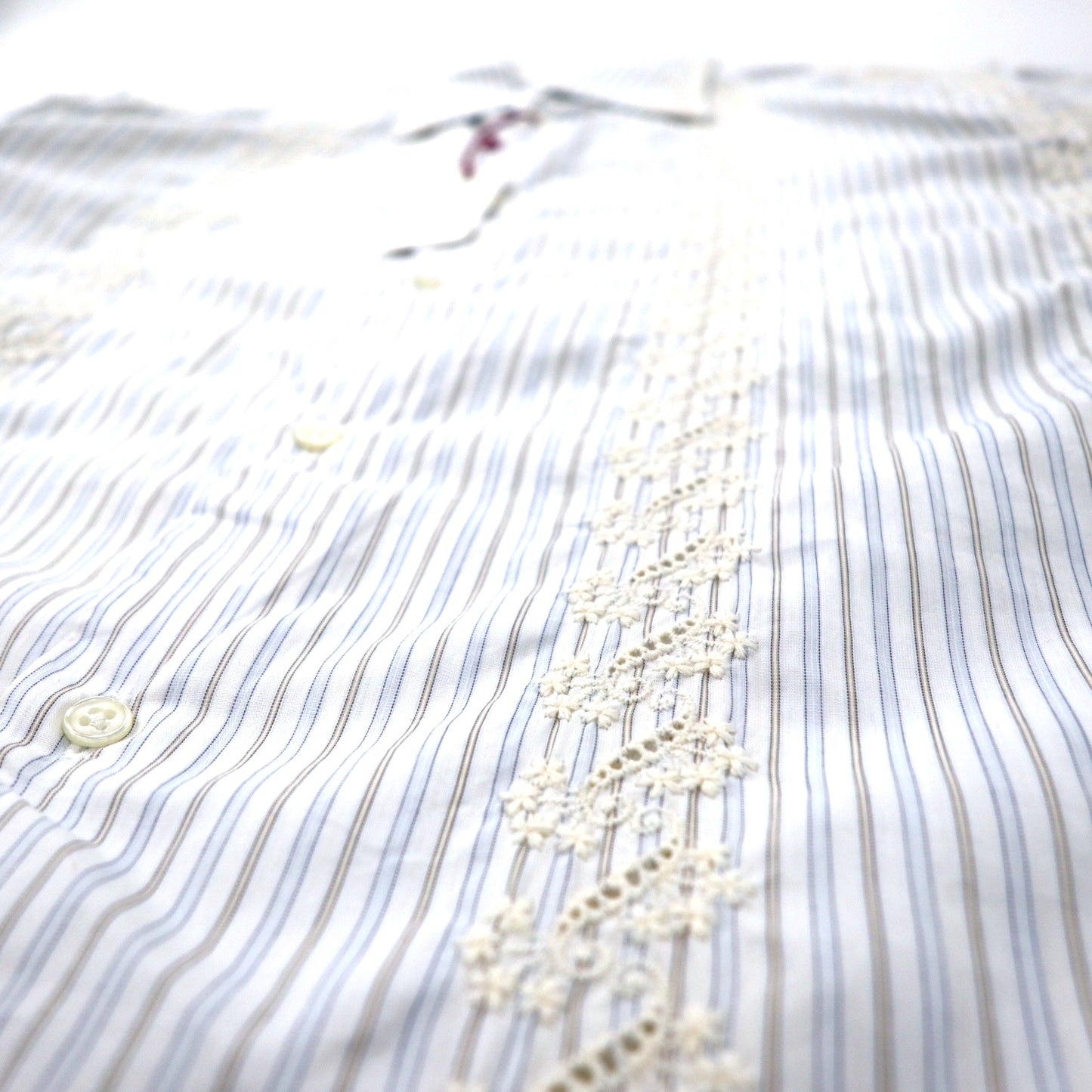 RONSON Made in Italy Floral Embroidery Dress Shirt 41 White Striped Cotton Unused Item