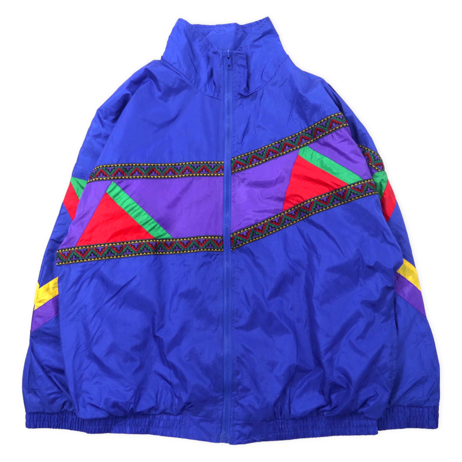 Cross Roads 90s COLLAR Block Windbreaker XL Blue Crazy Pattern Big