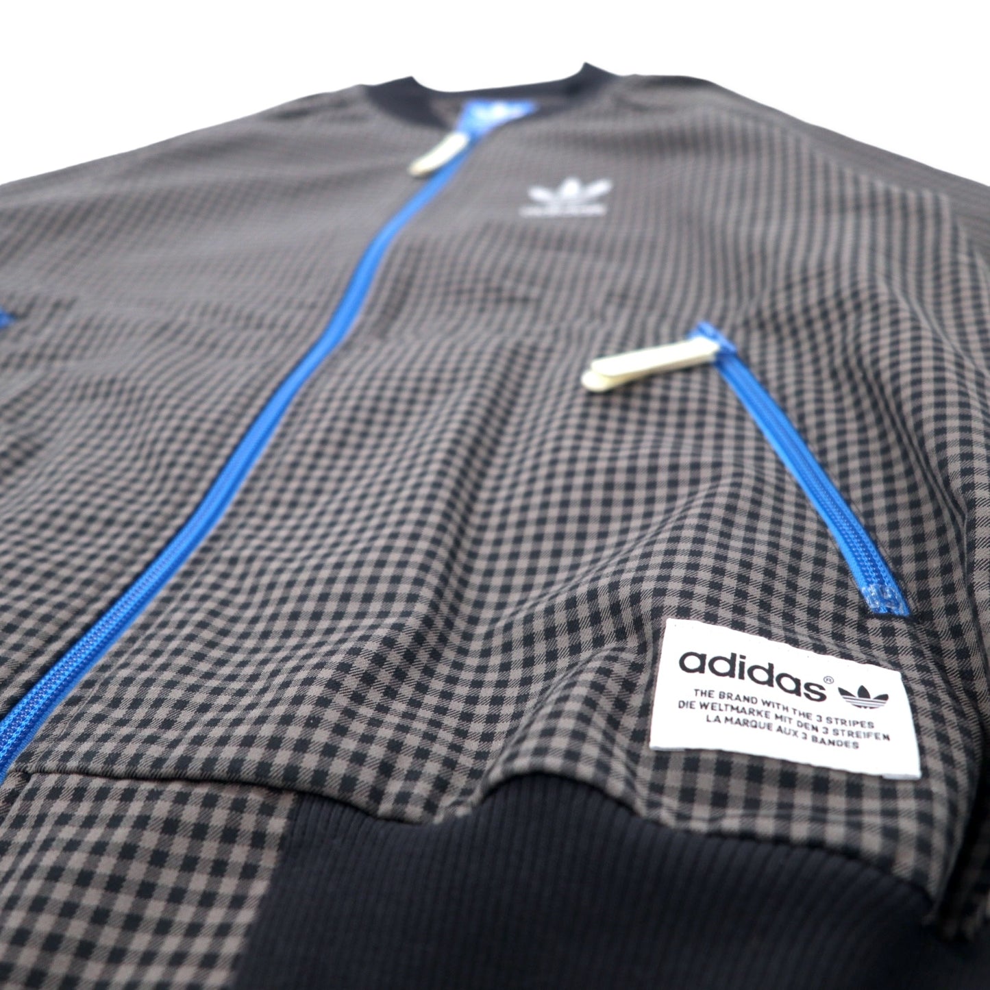 adidas originals トラックジャケット ジャージ S グレー チェック コットン トレフォイルロゴ