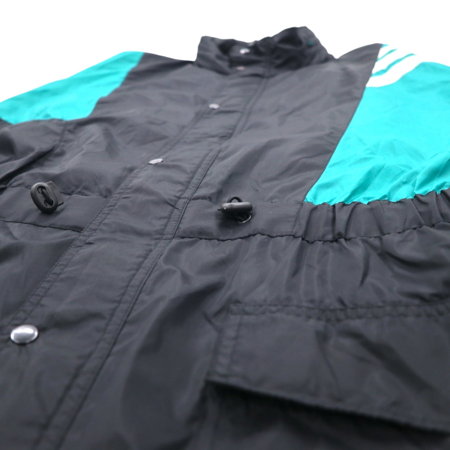 Adidas 90s Nylon Jacket XL Black Nylon Trefoil Logo Drawstring Retractable Hood Silver Tag