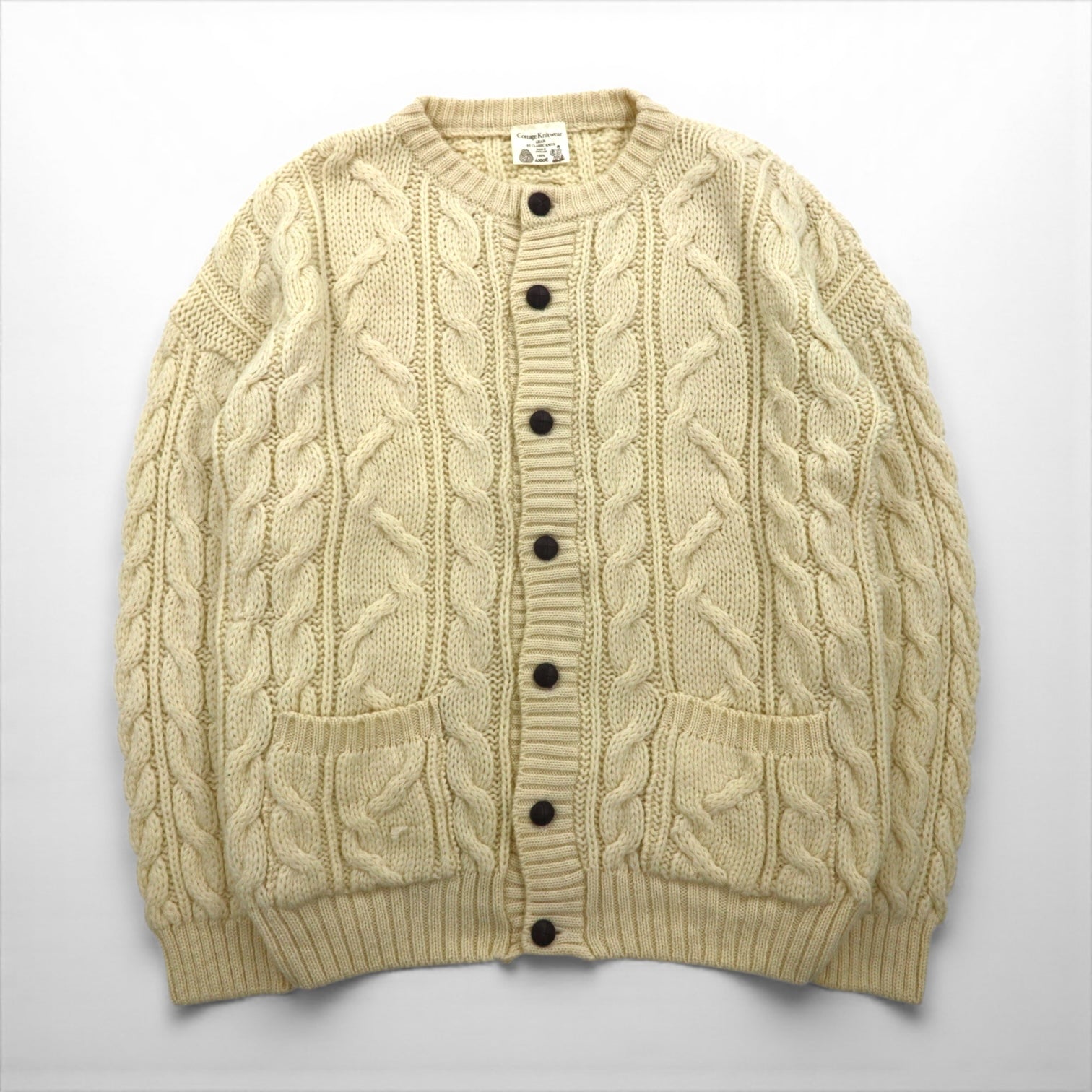 Hand-Knit Zip Cardigan - Green 80s Zip up knit / made in UK