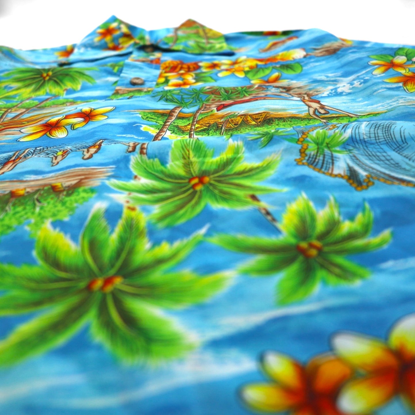 Pennys Hawaii 70s Pullover Aloha Shirt, Size L, Blue, Polyester, Collar, All-Over Print, Beach