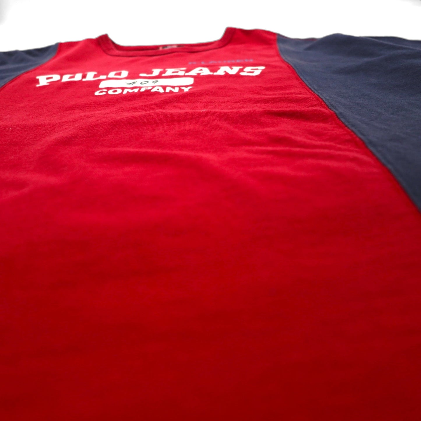 POLO JEANS COMPANY RALPH LAUREN 90s Two-Tone Docking T-Shirt, Size L, Red and Navy, Cotton
