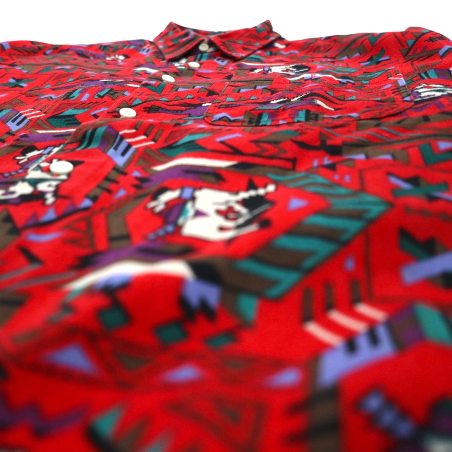 Vintage Japan Made Retro Shirt CALICO BALL ネイティブ柄 シャツ FREE レッド 日本製