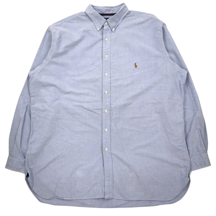 Ralph Lauren 90s Oxford Button Down Shirt 2XLT Blue Cotton Classic Fit Small Pony Embroidery