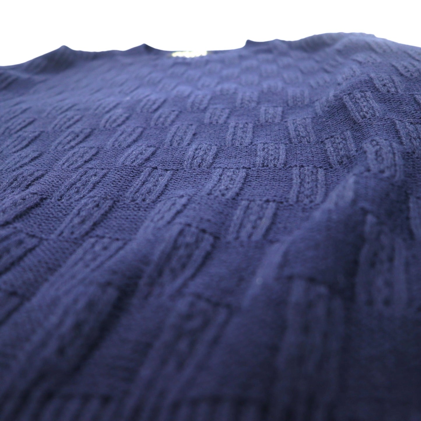 Vintage 90s Jacquard Knit UOMO ITALIA アクリル ニット ブロックチェック ジャガード セーター M ネイビー