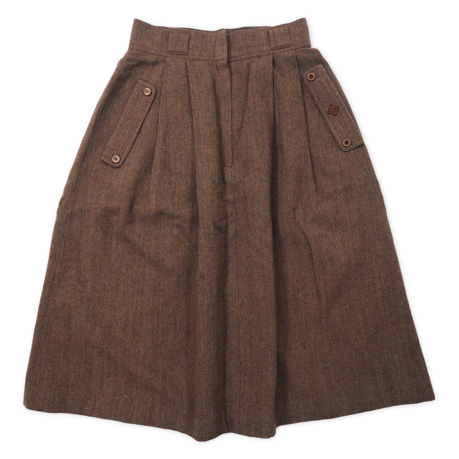 Christian Diors Tweed TUCK Flare Skirt M Brown Wool Vintage Japan 