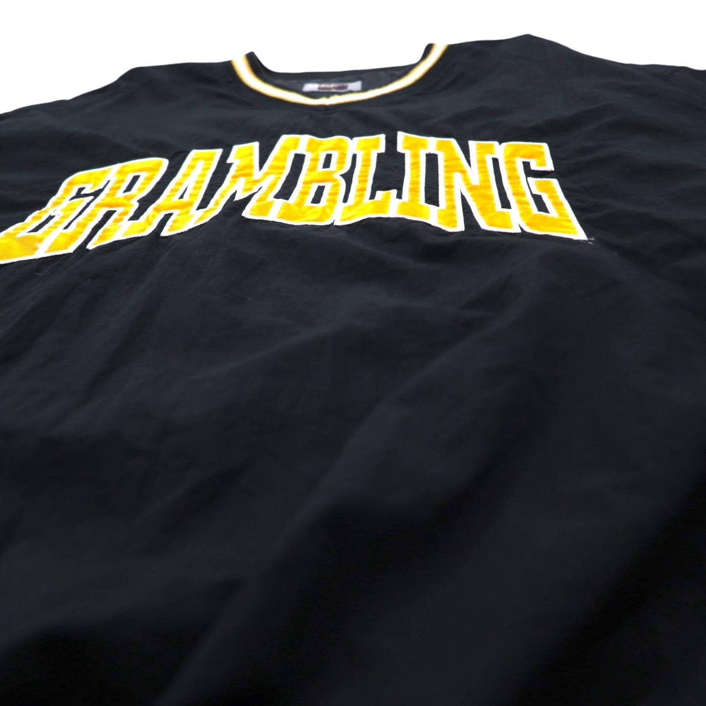 LEGENDS ATHLETIC USA製 90年代 リブライン ピステ プルオーバー ナイロンジャケット XL ブラック カレッジ GRAMBLING アーチロゴ