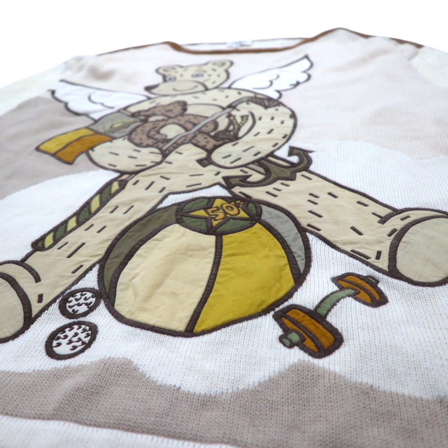 Castelbajac sport 90年代 切替え ニット セーター M ベージュ リネン キャラクター 日本製